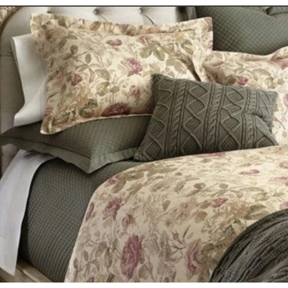 Ralph Lauren Archival WILTON ROSE Floral Flanged Duvet Cover KING 100% Cotton